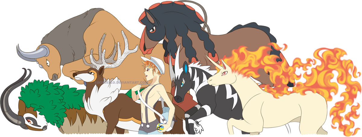 A Half-body Team Of My Courier Oc - Rapidash Zebstrika And Mudsdale Clipart (1200x455), Png Download
