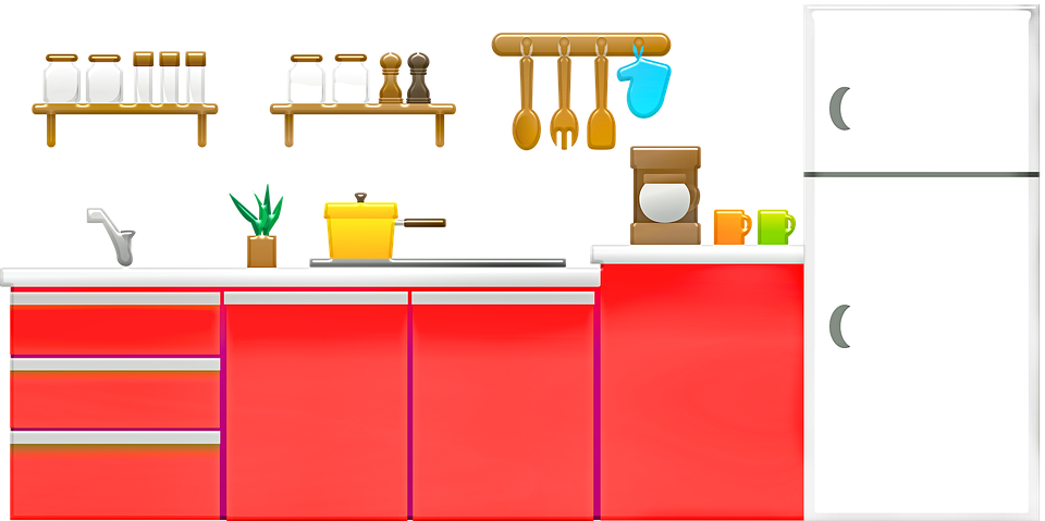 Refrigerator Kitchen Stove Stink Cupboards Cooking - キッチン イラスト フリー 素材 Clipart (960x479), Png Download