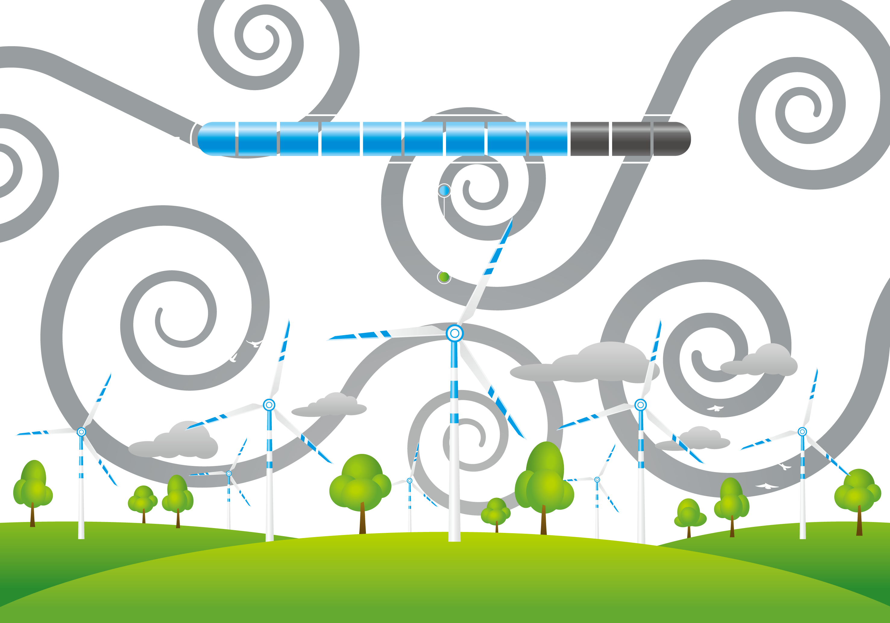 Wind Power Clip Eco Turn Windmill Transprent - Graphic Design - Png Download (2953x2067), Png Download