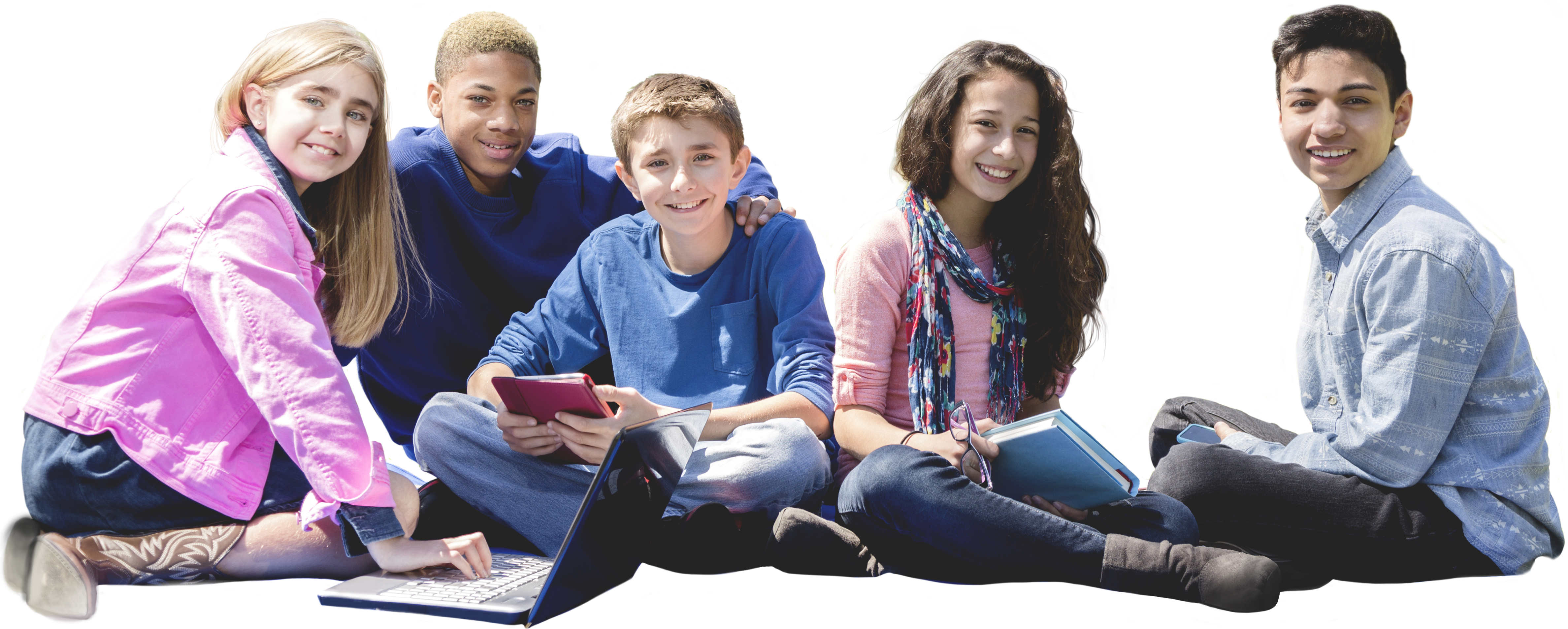 Group Of Middle School Kids With Books - Girl Clipart (4752x1907), Png Download