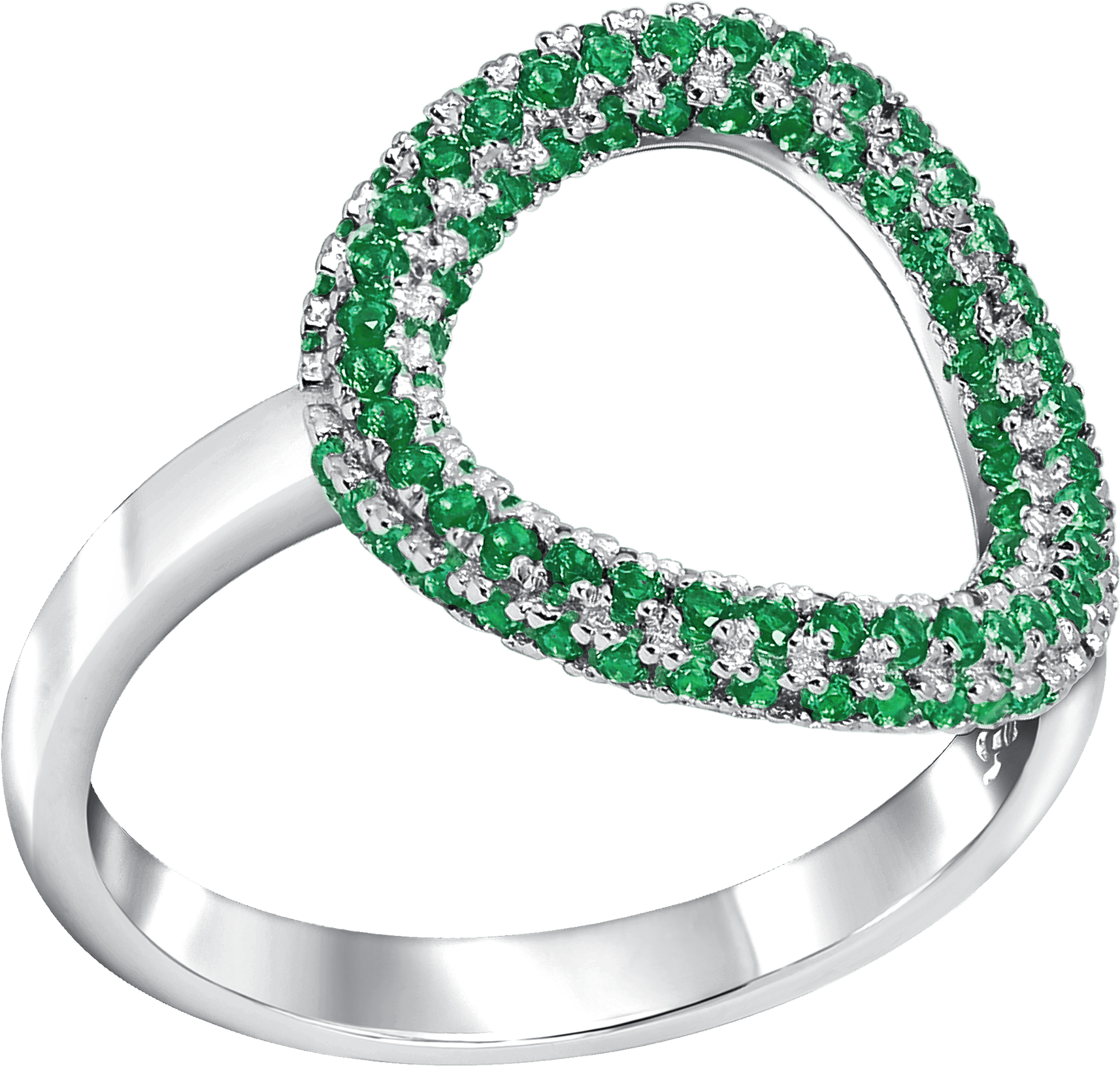 Hoop Sterling Silver Ring Pave Set With Emerald Colour - Bangle Clipart (1714x1631), Png Download