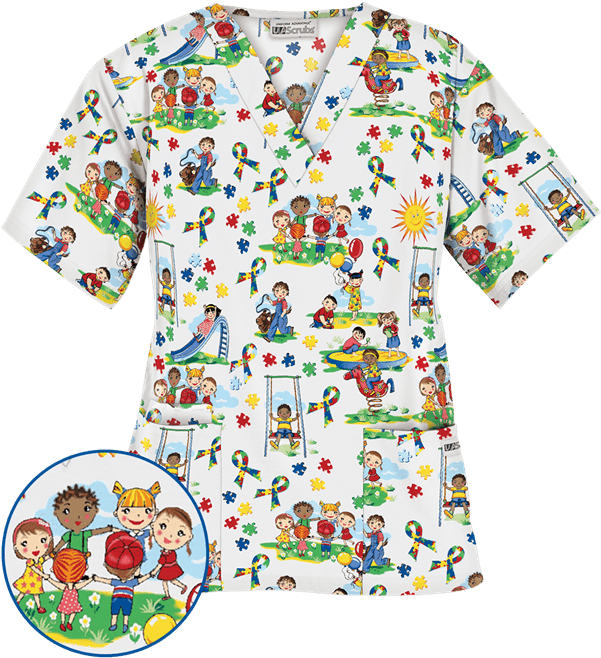 Pc61auw - Autism Awareness Scrubs Clipart (600x720), Png Download