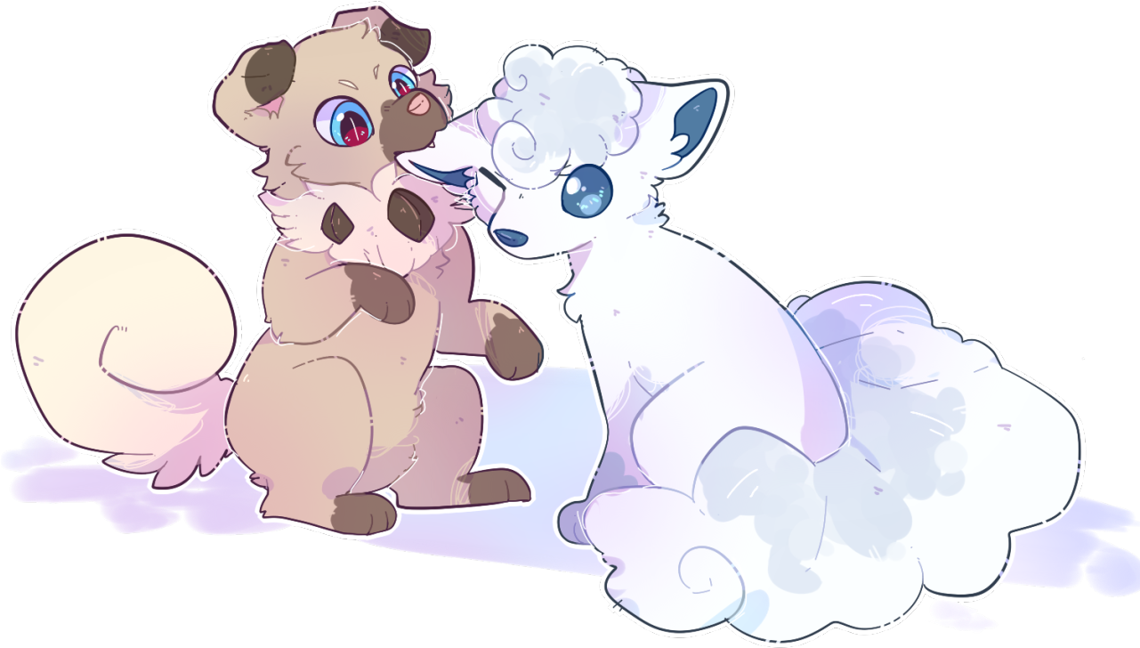 Rockruff & Alolan Vulpix Your Art Is So Cute - Cartoon Clipart (1280x984), Png Download