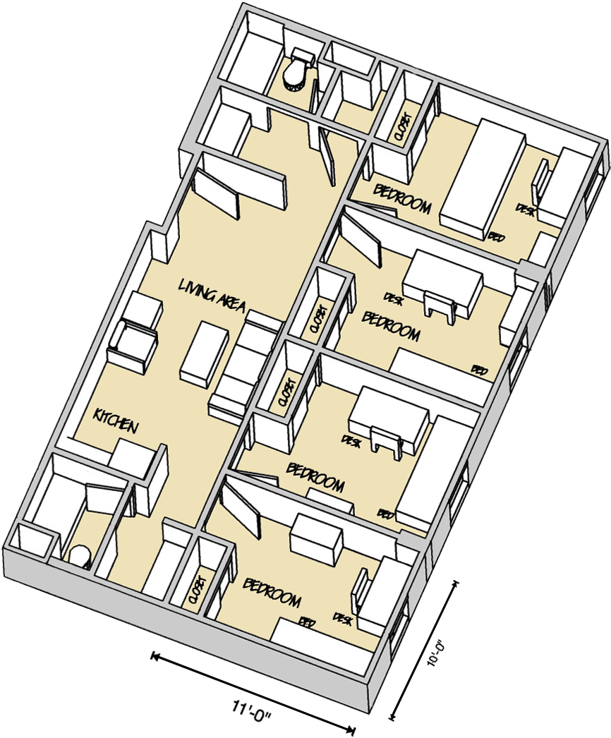 Murray Hall Room Layout - Texas Tech Murray Dorm Room Clipart (900x1071), Png Download