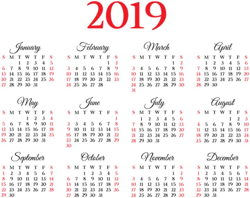 Free Png 2019 Calendar Png - Calendar 2019 Png File Clipart (850x675), Png Download