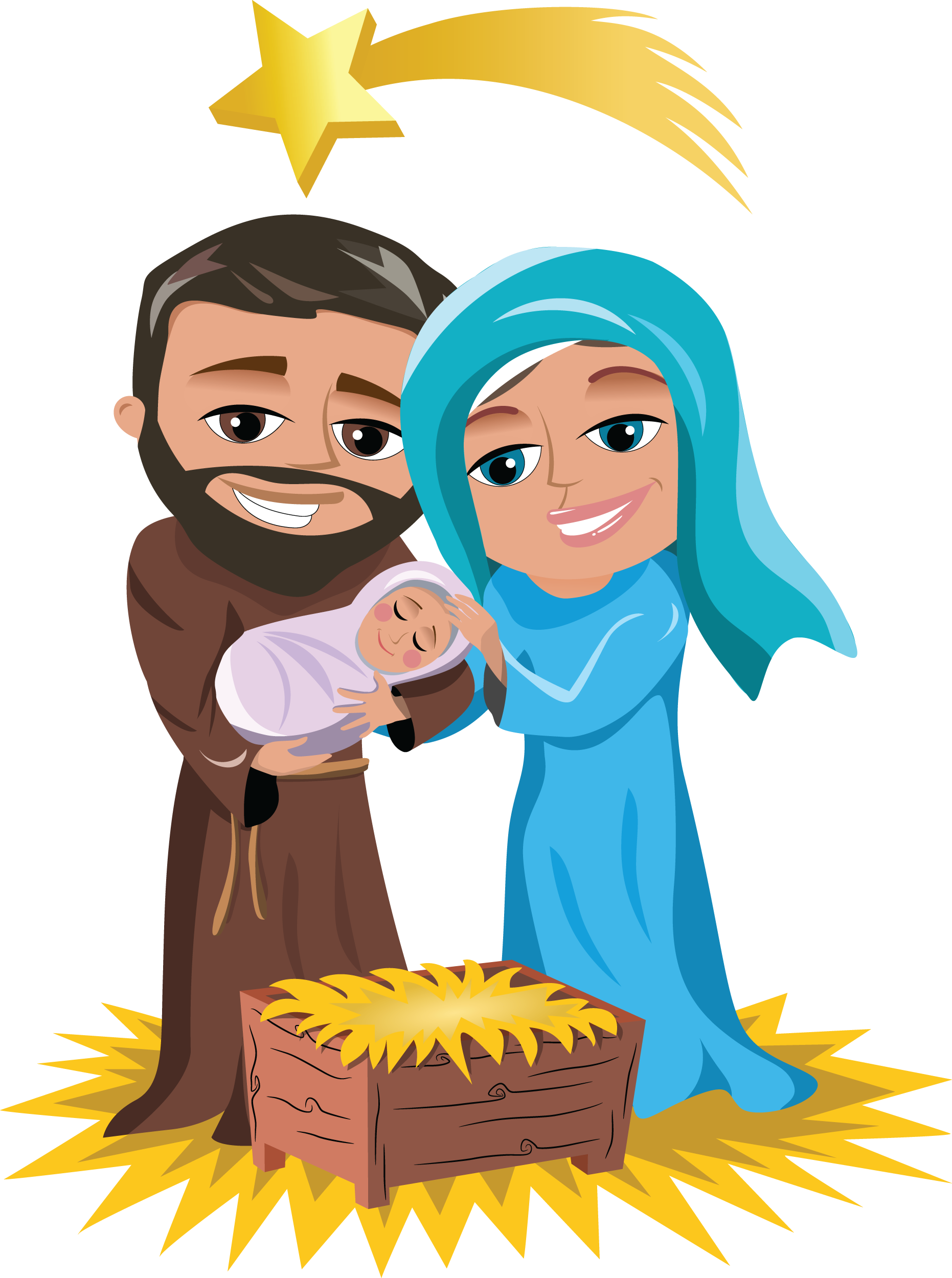 Png Royalty Free Christmas Jesus Clipart - Mary And Joseph Cartoon Transparent Png (1862x2500), Png Download