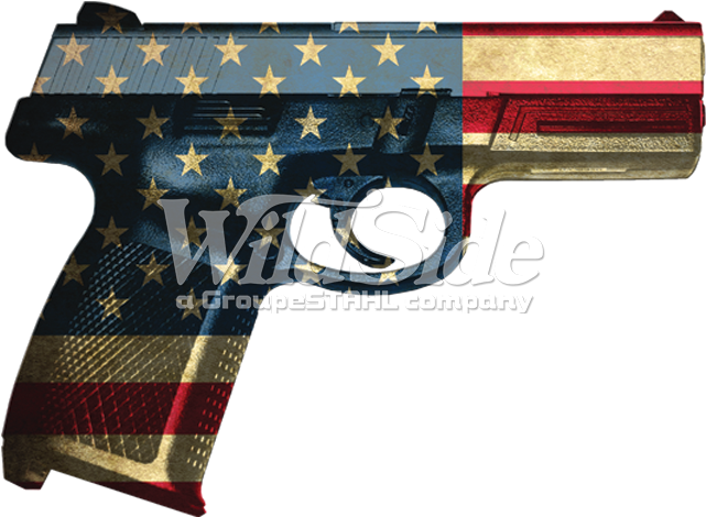 Hand Gun With Colored Usa Flag - Starting Pistol Clipart (675x675), Png Download