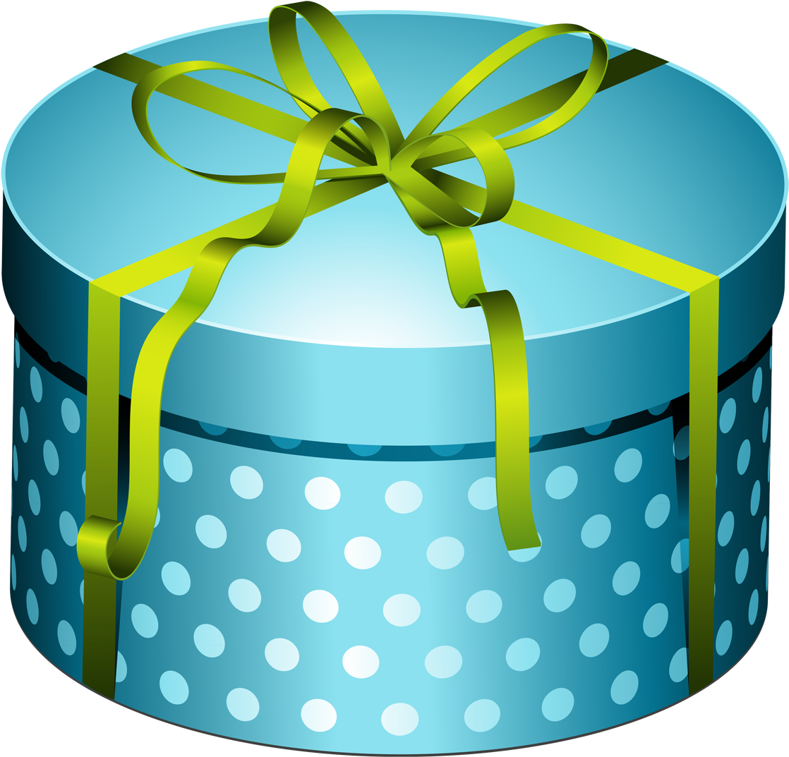 Blue Round Present Box With Bow Png Clipart - Round Box Clipart Transparent Png (1200x1166), Png Download