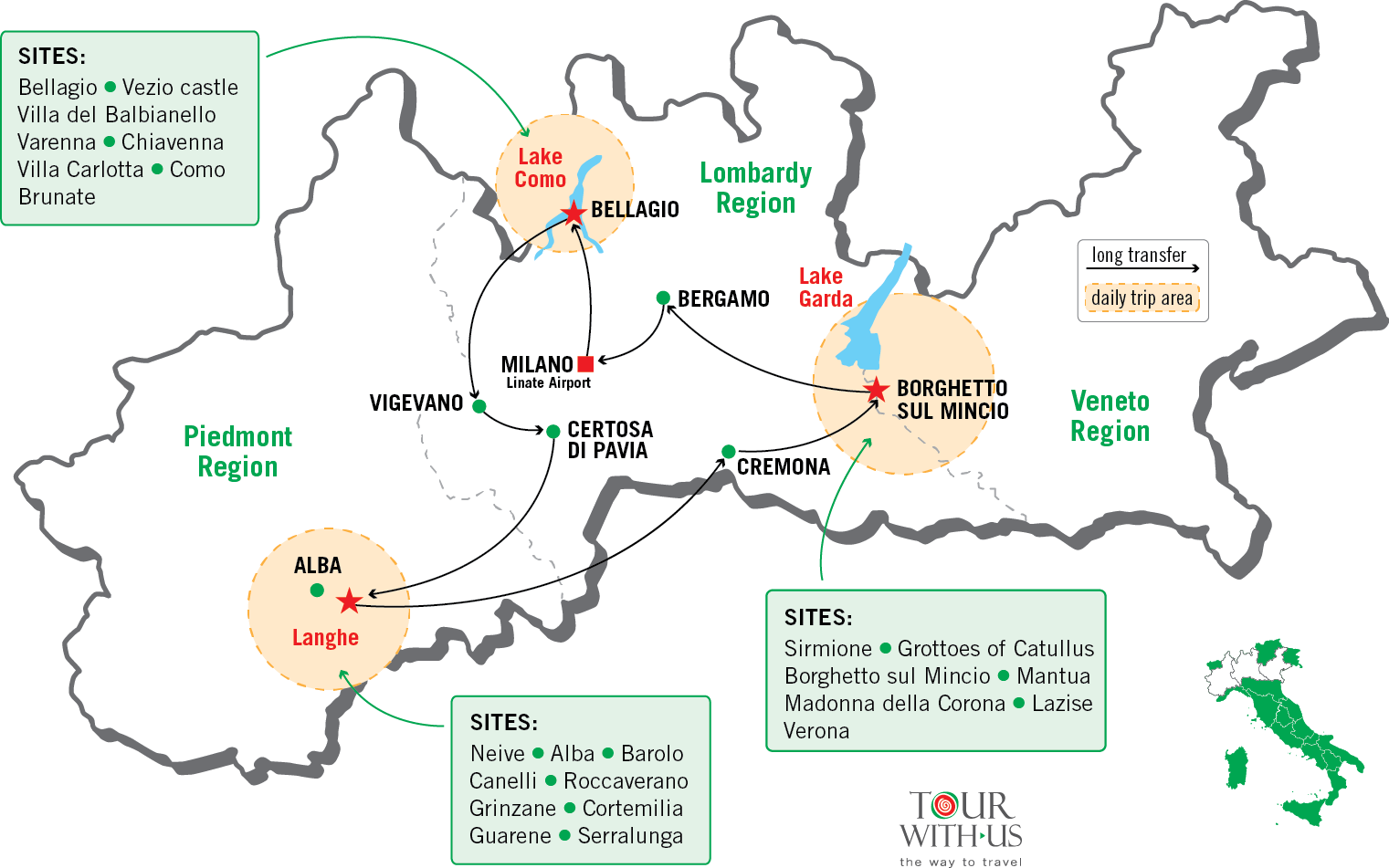 Northern Italy Tour Map - Italy Clipart (1521x951), Png Download