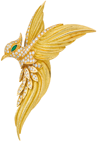 Yellow Gold And Diamonds Bird Of Paradise Brooch - Emberizidae Clipart (600x600), Png Download