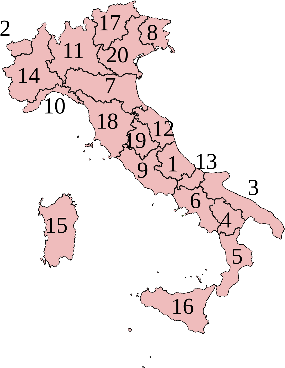Italy Map With Regions Numbered - Monarchy Vs Republic Italy Clipart (1200x1500), Png Download