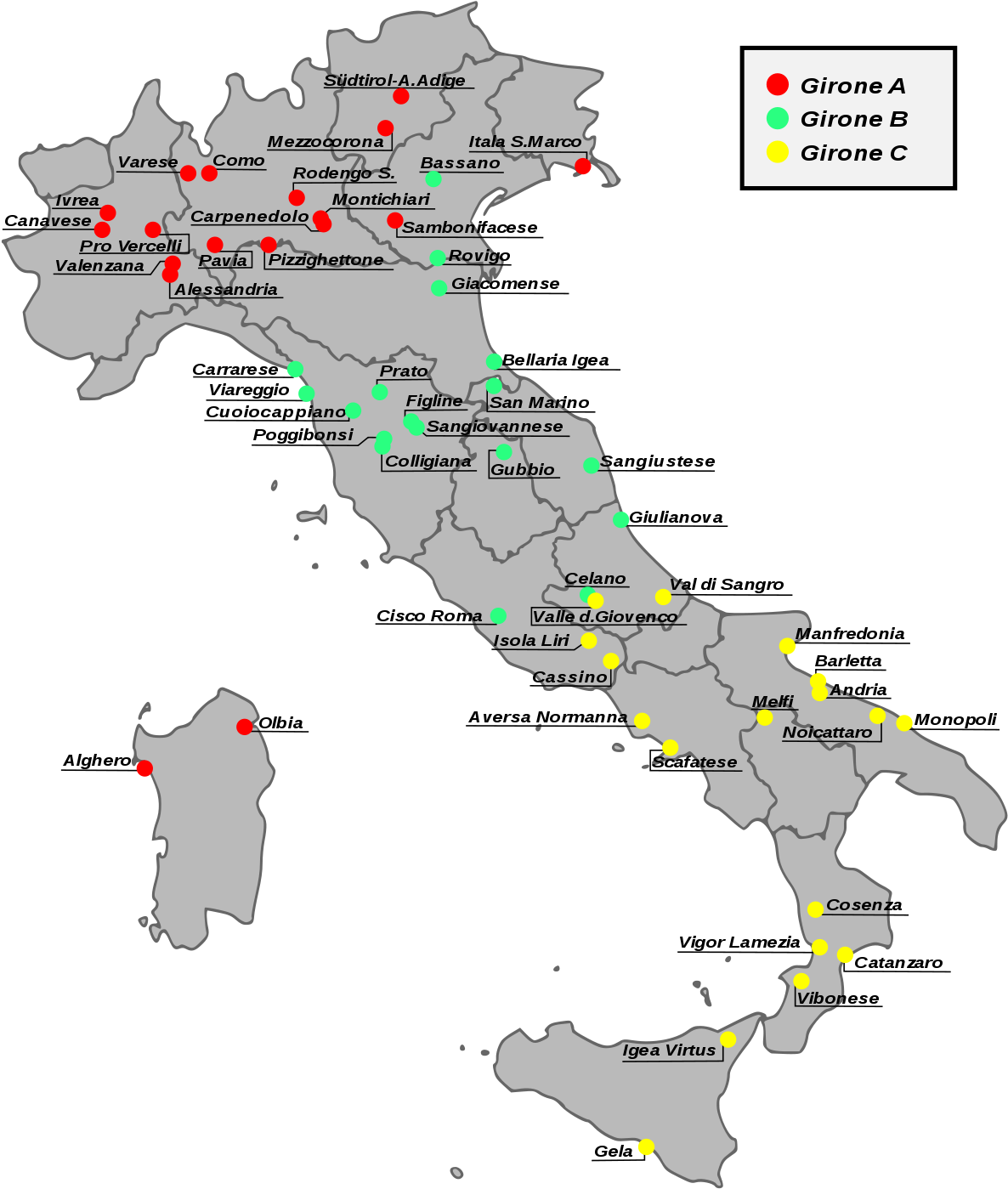 Italian Football Teams Map Clipart - Large Size Png Image - PikPng