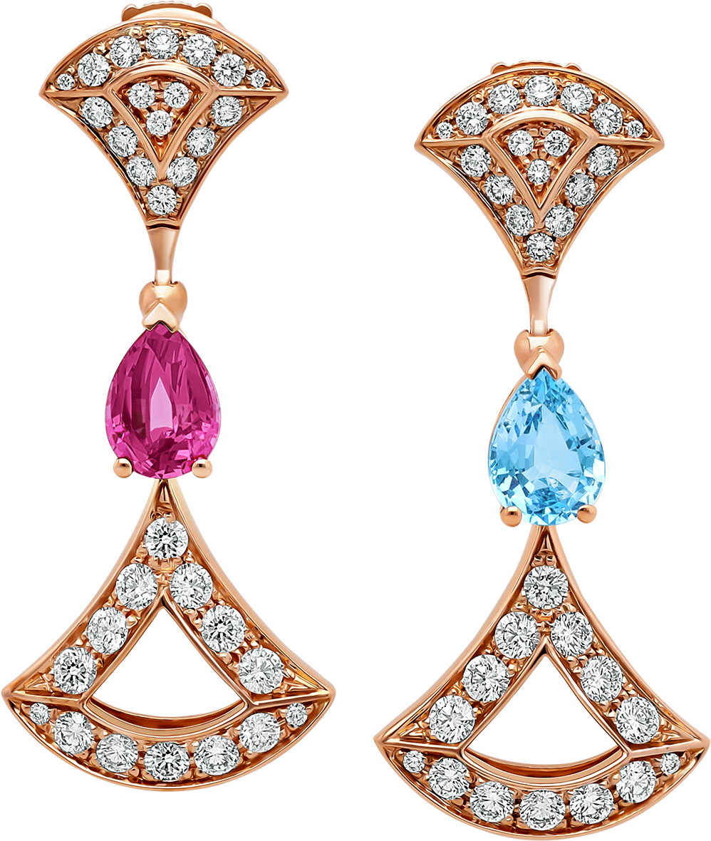 Divas' Dream 18 Kt Rose Gold Earrings Set With Coloured - Bvlgari Divas Dream Earring Png Clipart (1800x1374), Png Download