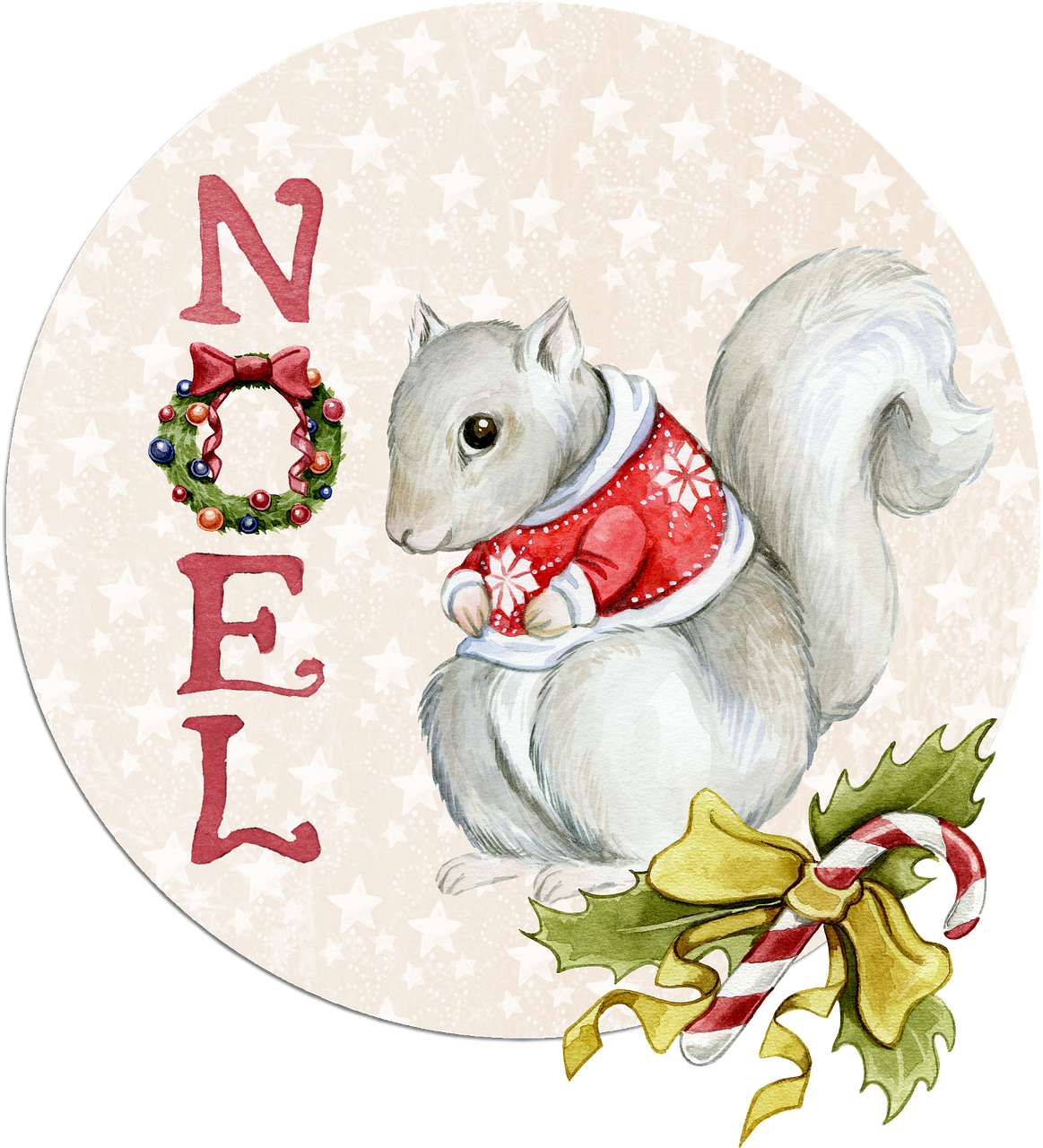 Noel Squirrel Watercolor Clipart (1163x1280), Png Download