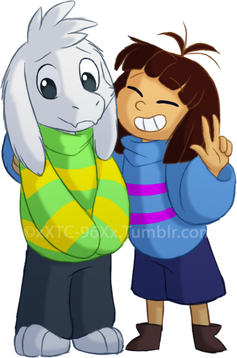 Decided To Add A Third Picture To An Older Drawing - Endertale Frisk And Asriel Clipart (474x716), Png Download