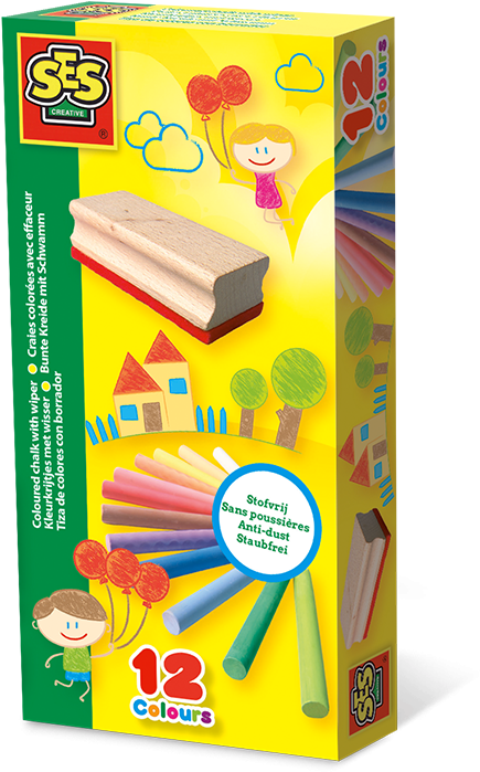 Coloured Chalk With Wiper - Ses Creative Clipart (442x700), Png Download