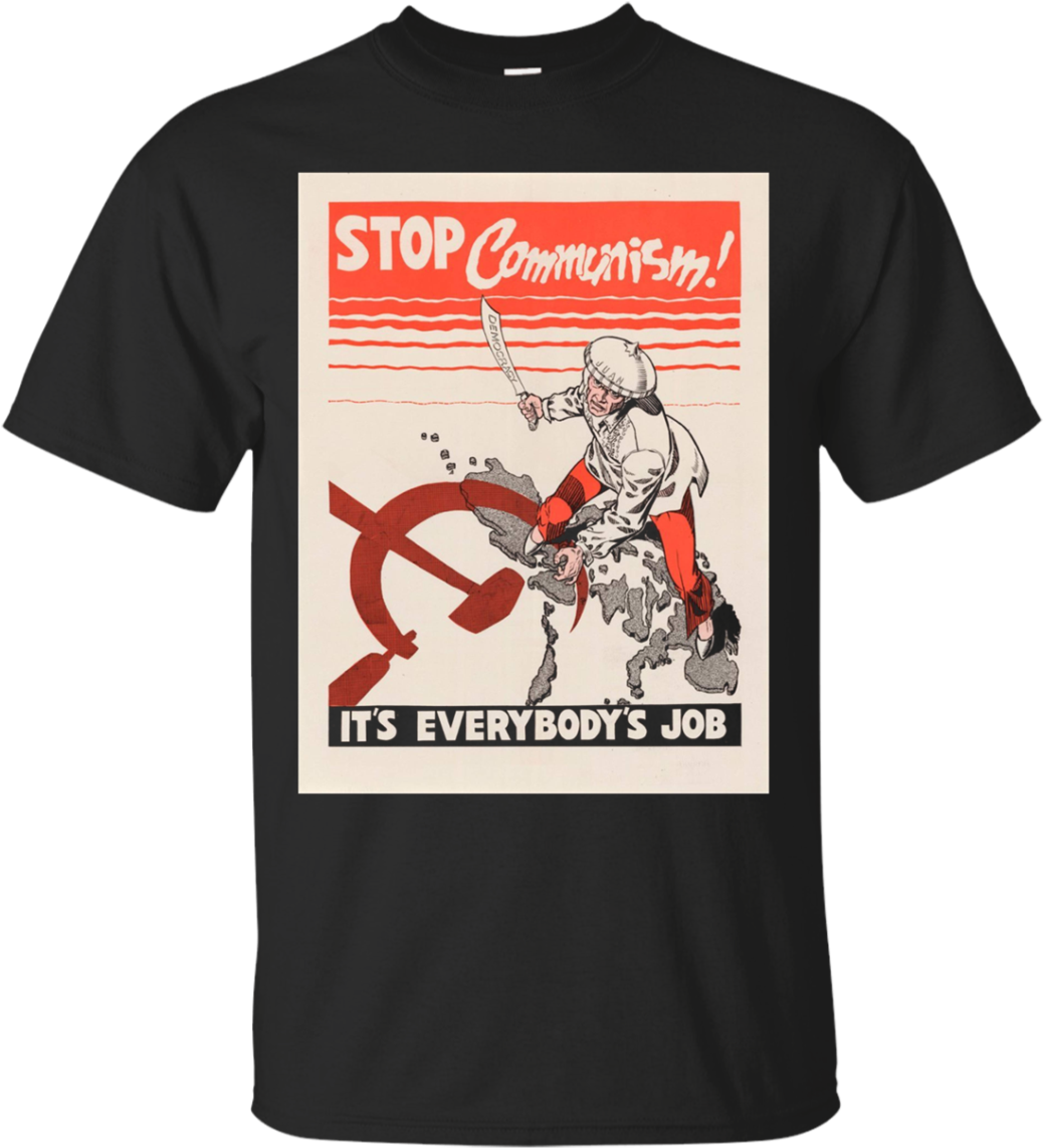 Vintage Poster Stop Communism Retro Apparel - Kids Gamer Shirt Clipart (1039x1143), Png Download