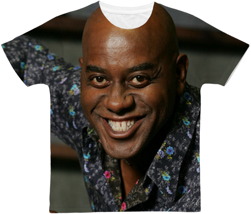 Ainsley Harriott ﻿classic Sublimation Adult T-shirt - Black Man Smile Meme Clipart (855x732), Png Download
