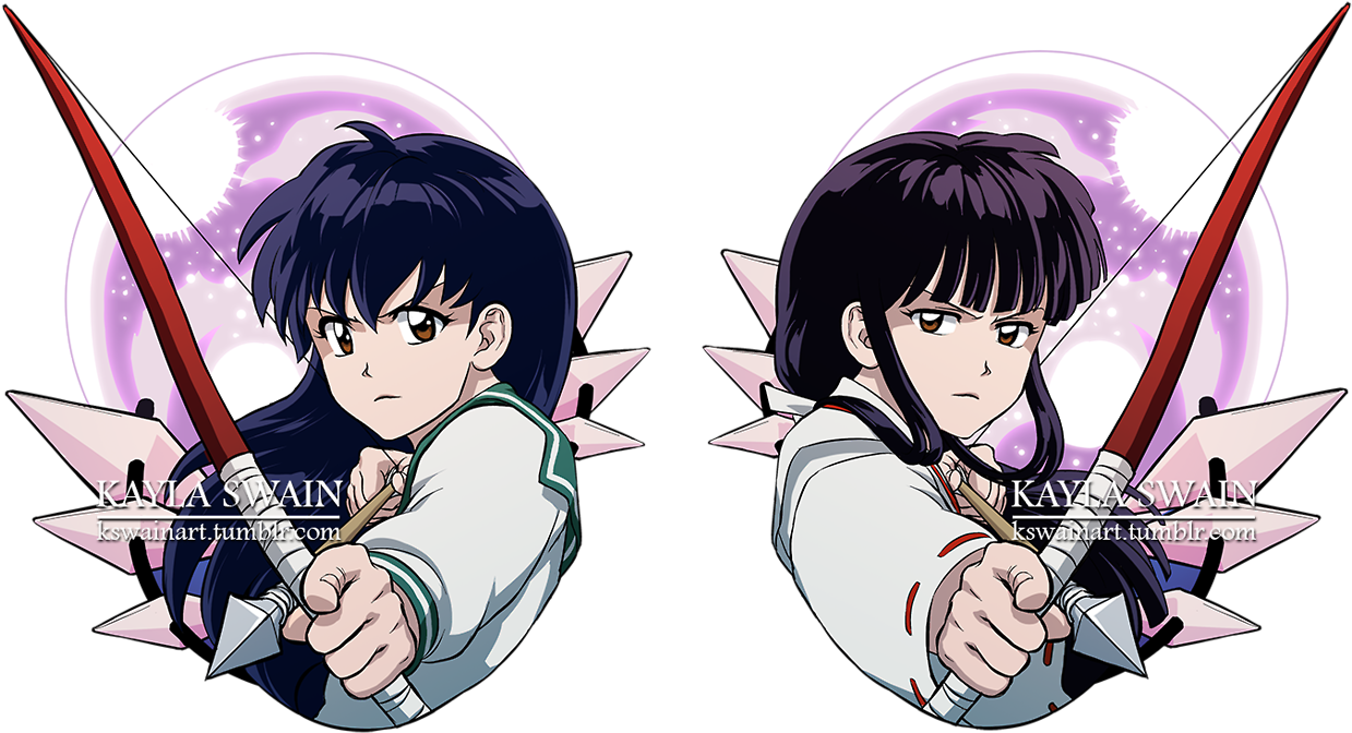 A New Double Sided Charm/keychain I'm Doing, This Time - Kagome Higurashi And Kikyo Clipart (1280x688), Png Download
