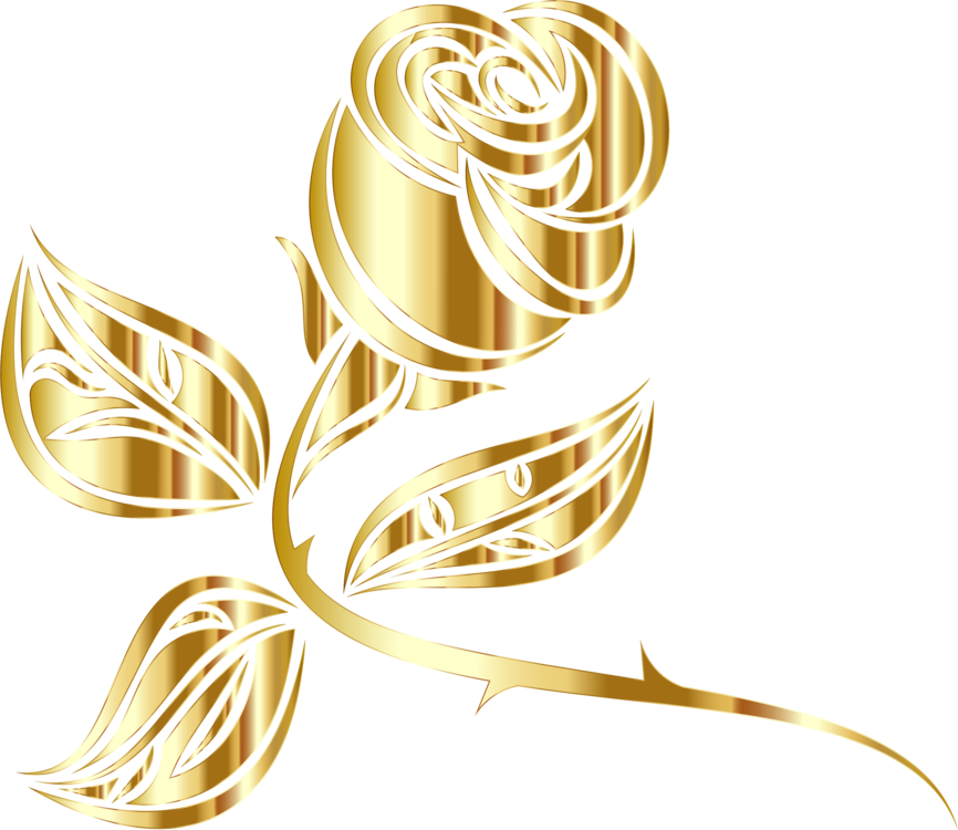 Gold Download Metal Flower - Clip Art Golden Rose - Png Download (866x750), Png Download