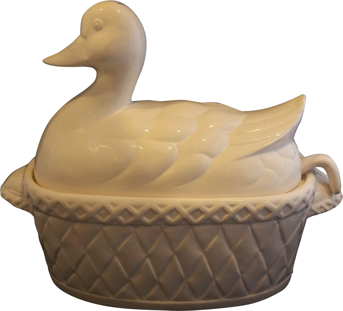 White Duck Soup Gravy Tureen Pottery Signed Japan - American Black Duck Clipart (1167x1167), Png Download