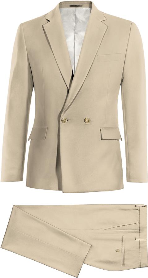 Beige Double Breasted Cotton Suit - Traje Mao Hombre Gris Clipart (600x990), Png Download