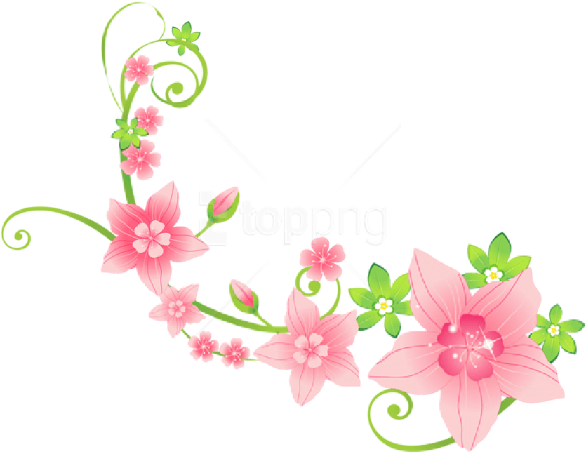 Download Pink Floral Decoration Png Clip-art Png Images - Pink Flower Clipart Png Transparent Png (850x655), Png Download