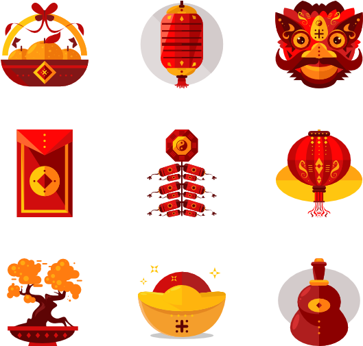 新年矢量图标 - Chinese New Year .png Clipart (600x564), Png Download