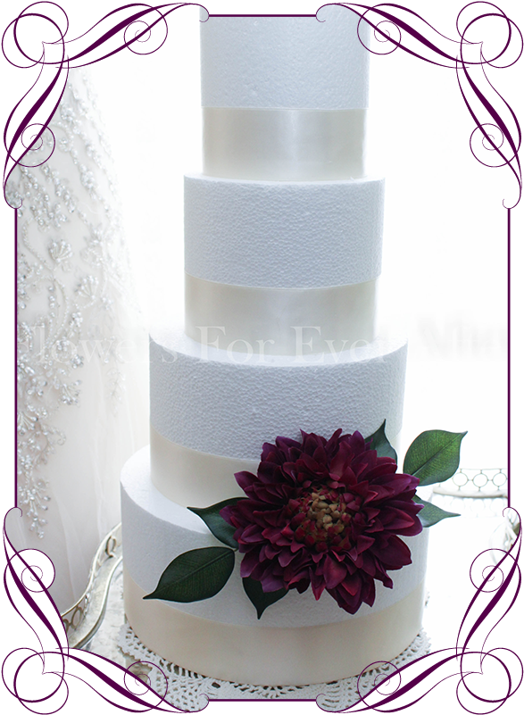 Plum Burgundy Dahlia Silk Artifical Wedding Cake Flowers - Fake Wedding Bouquets Australia Clipart (608x822), Png Download