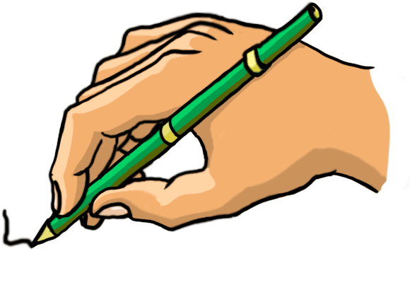 Ask More Unusual Questions - Hand With Pen Cartoon Clipart (600x600), Png Download