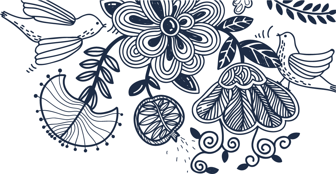 Bird And Painting Line Flowers Birdandflower - Flor Azul Marino Dibujo Clipart (1181x711), Png Download