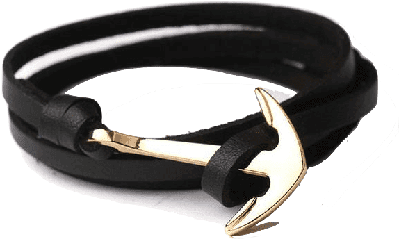Straight Anchor Leather Bracelet Black Gold Road - Bracelets Anchor Leather Clipart (600x600), Png Download