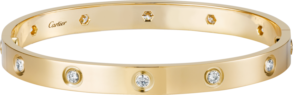 Crb6040517 Love Bracelet 10 Diamonds Yellow Gold Diamonds - Cartier Bracelet Love Clipart (1024x334), Png Download