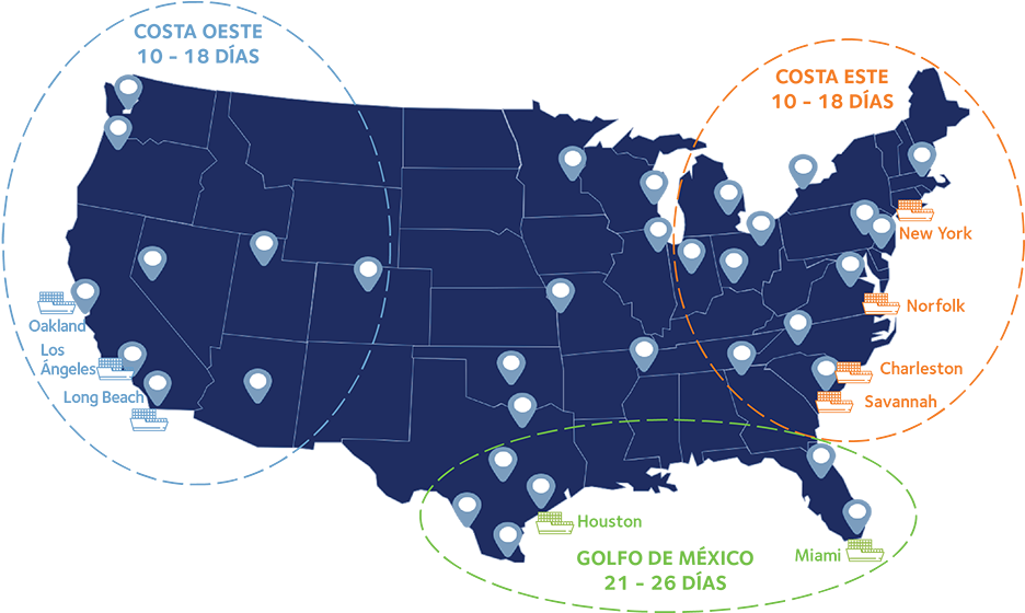 Mapa Transit Times Usa Estados Unidos Espana - Us And Mexico Map Outline Clipart (960x583), Png Download