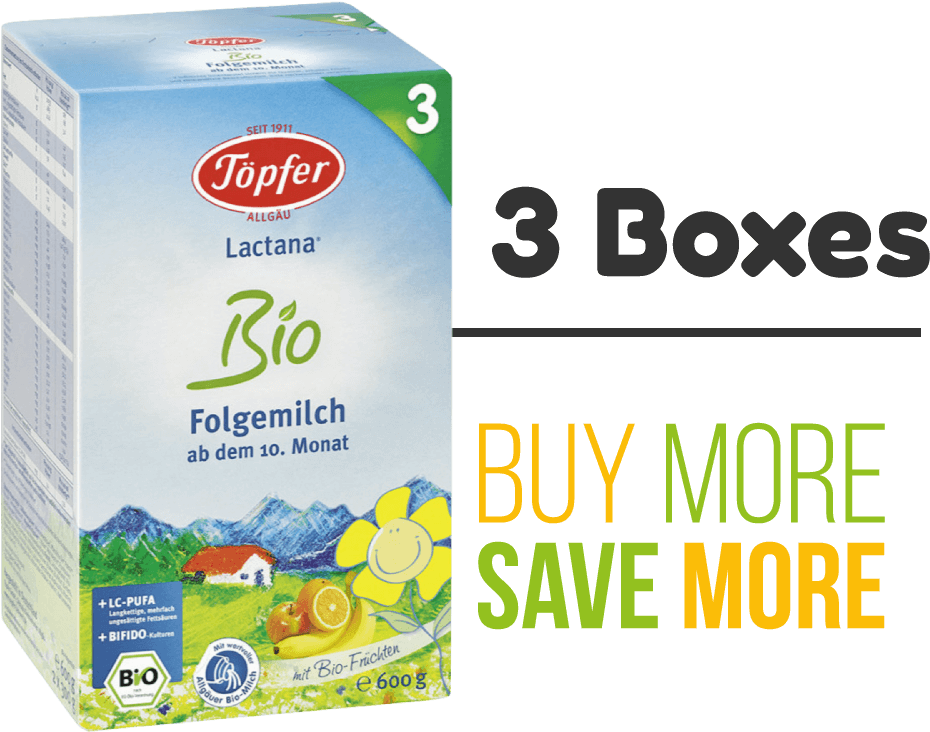 3 Pack Of Topfer Stage 3 Lactana Organic Baby Milk - Töpfer Lactana Bio 3 Clipart (1045x815), Png Download