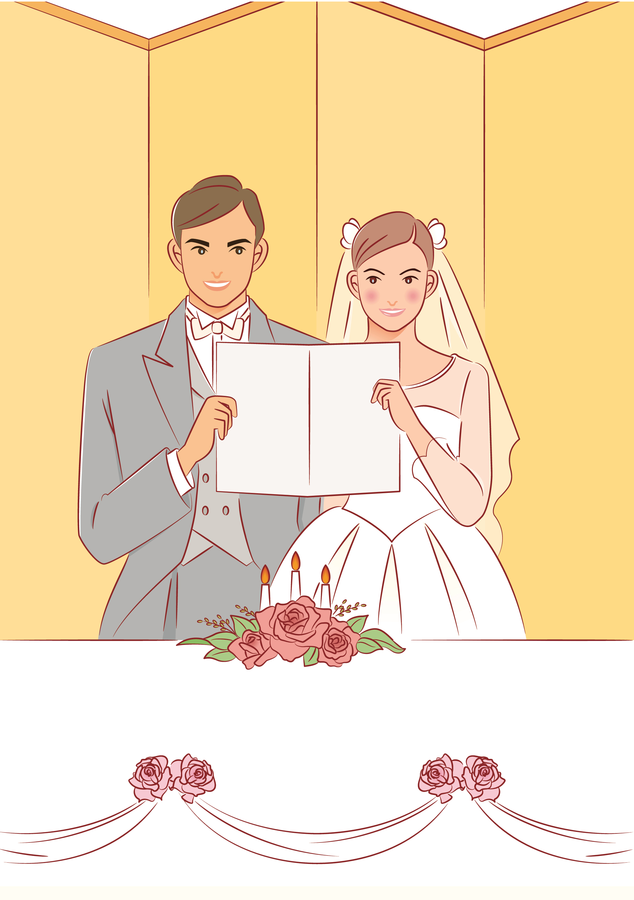Wedding Bridegroom Cartoon Hand Painted Bride And - Cartoon Clipart (2039x2894), Png Download