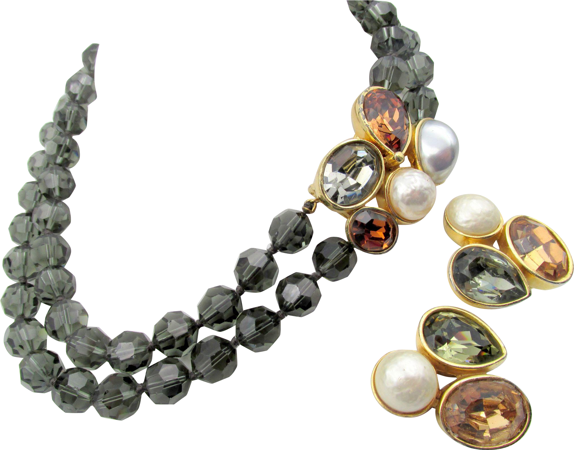 Vintage Ciner Smoky Crystal Beaded Necklace Chunky - Necklace Clipart (2005x2005), Png Download