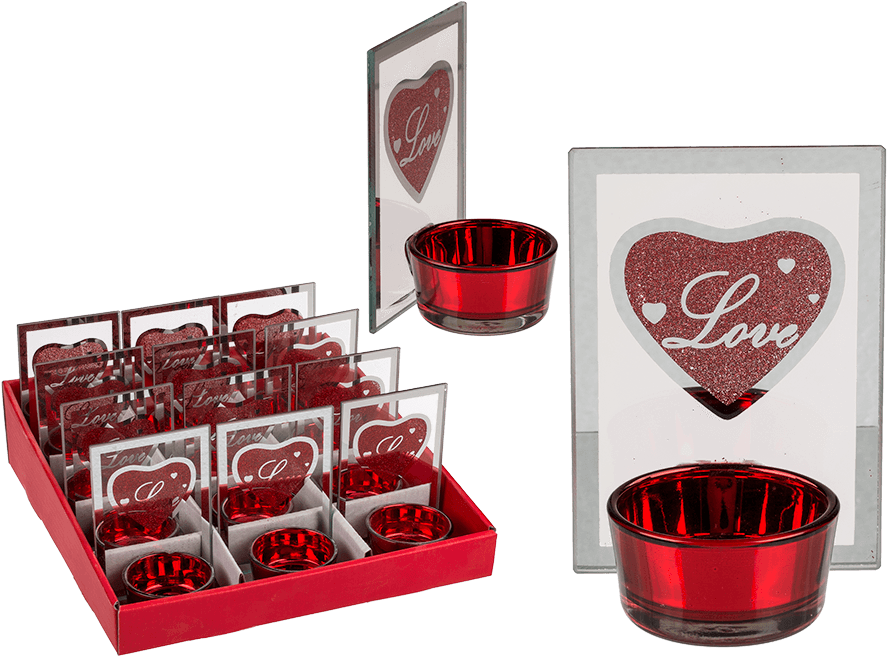 Glass Tealight Holder With Print Love & Red Glitter - Heart Clipart (945x709), Png Download