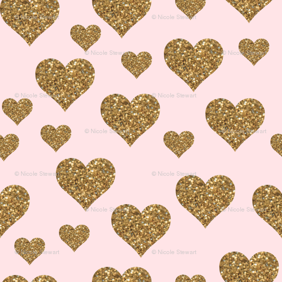 Glitter Gold Hearts Scattered On Blush Pink Fabric - Heart Clipart (576x576), Png Download
