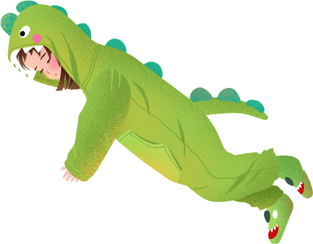 Hand Painted Illustration Dinosaur Pajamas Girl Png - Psd Clipart (2000x2000), Png Download