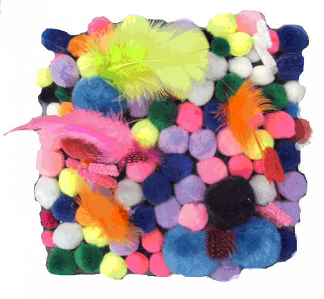 This Collage Made From Card Board, Pom Poms And Feathersis - Flower Clipart (640x591), Png Download