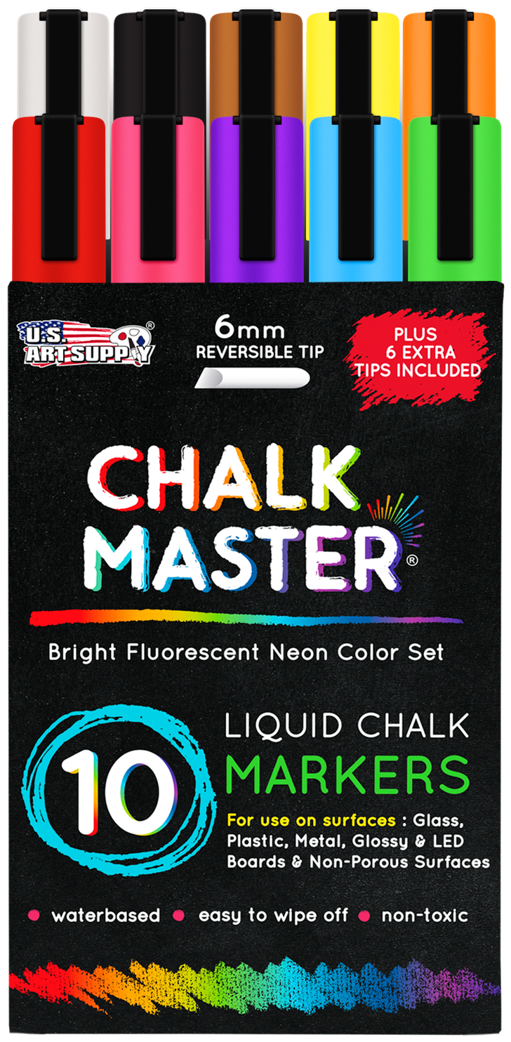 10 Bright Fluorescent Neon Liquid Chalk Marker Set - Graphic Design Clipart (1300x1500), Png Download
