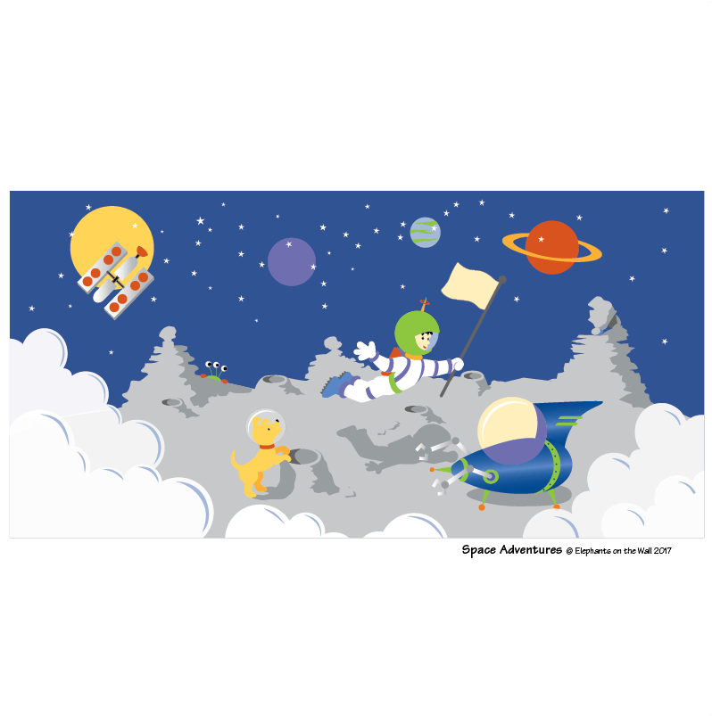 Space Adventures- Diy Paint By Number Wall Mural From - Cartoon Clipart (798x803), Png Download