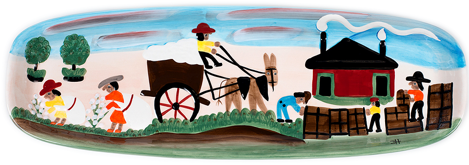 Cotton Mural Oval Platter - Cotton Plantation Mural Clipart (961x408), Png Download