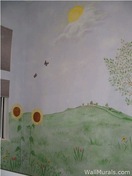 Sunflower Wall Mural In Girls Room - Painting Clipart (800x600), Png Download