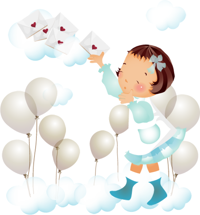 Desenho Png De Menina Nas Nuvens Balões E Cartas C - Illustration Clipart (652x700), Png Download