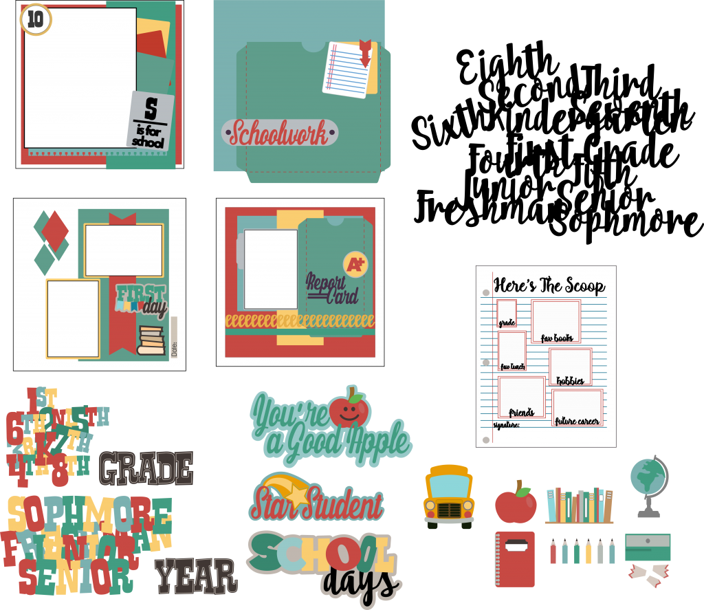 School Days Album Cutting Collelction - Illustration Clipart (1024x887), Png Download