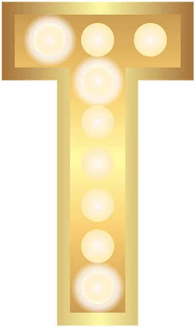 T Glamour Gold Lights Theater Letter Alphabet - Circle Clipart (509x720), Png Download