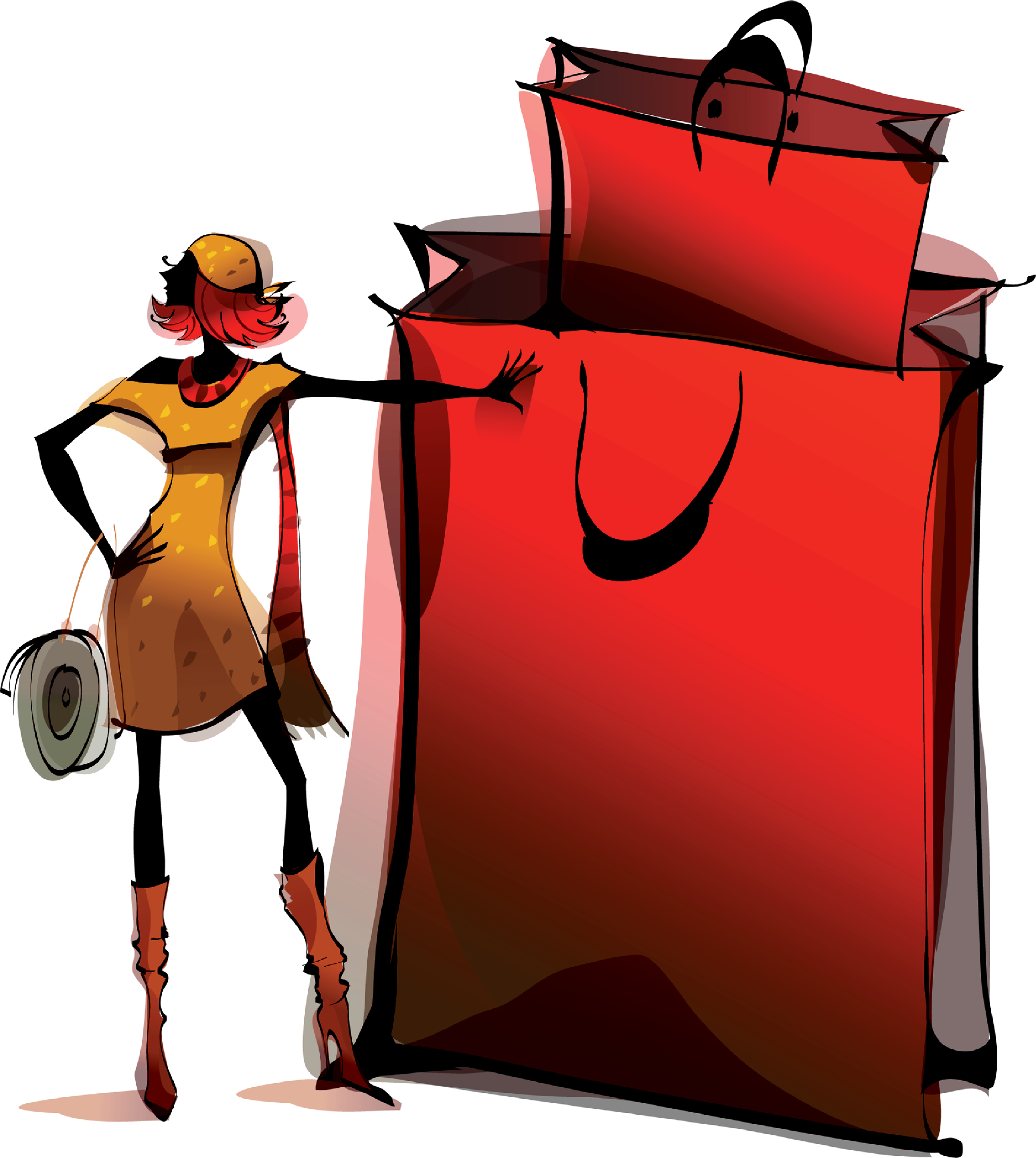 Shopping Girl Hand-painted Watercolor 4134*4451 - Shopping Clipart (3620x4045), Png Download
