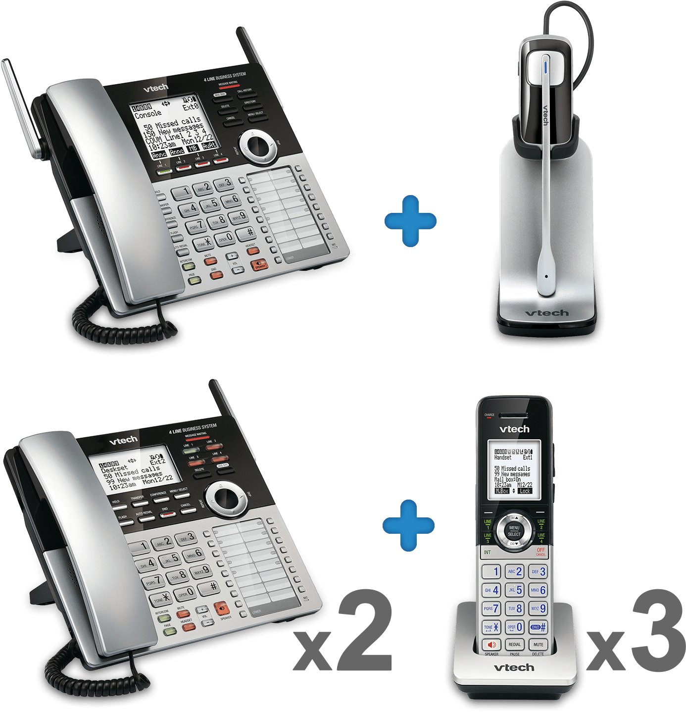 4 Line Small Business Phone System Office Bundle 2 - Vtech Main Console Dect 6.0 4 Line Expandable Small Clipart (1500x1500), Png Download